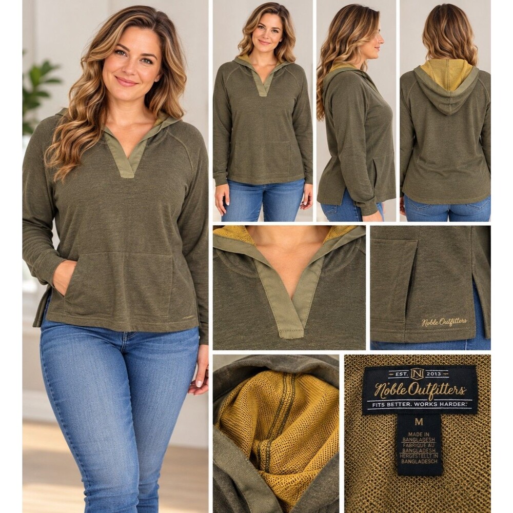 Noble Outfitters Womens M Olive Green Hooded Pullover Sweatshirt Cotton Blend